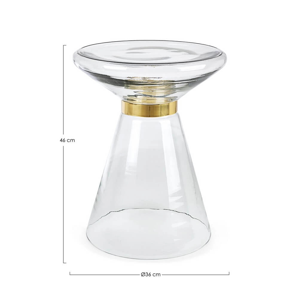 Tavolino in vetro trasparente con anello decorativo dorato - VERDANT