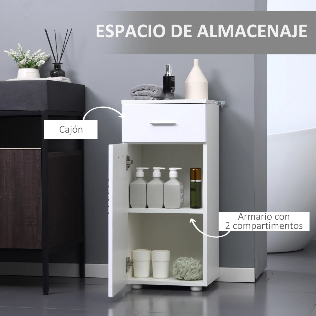 Mobiletto da Bagno con Anta, Cassetto e Ripiano Regolabile ¨C zephmum ¨C Bianco 35x30x77,5 cm