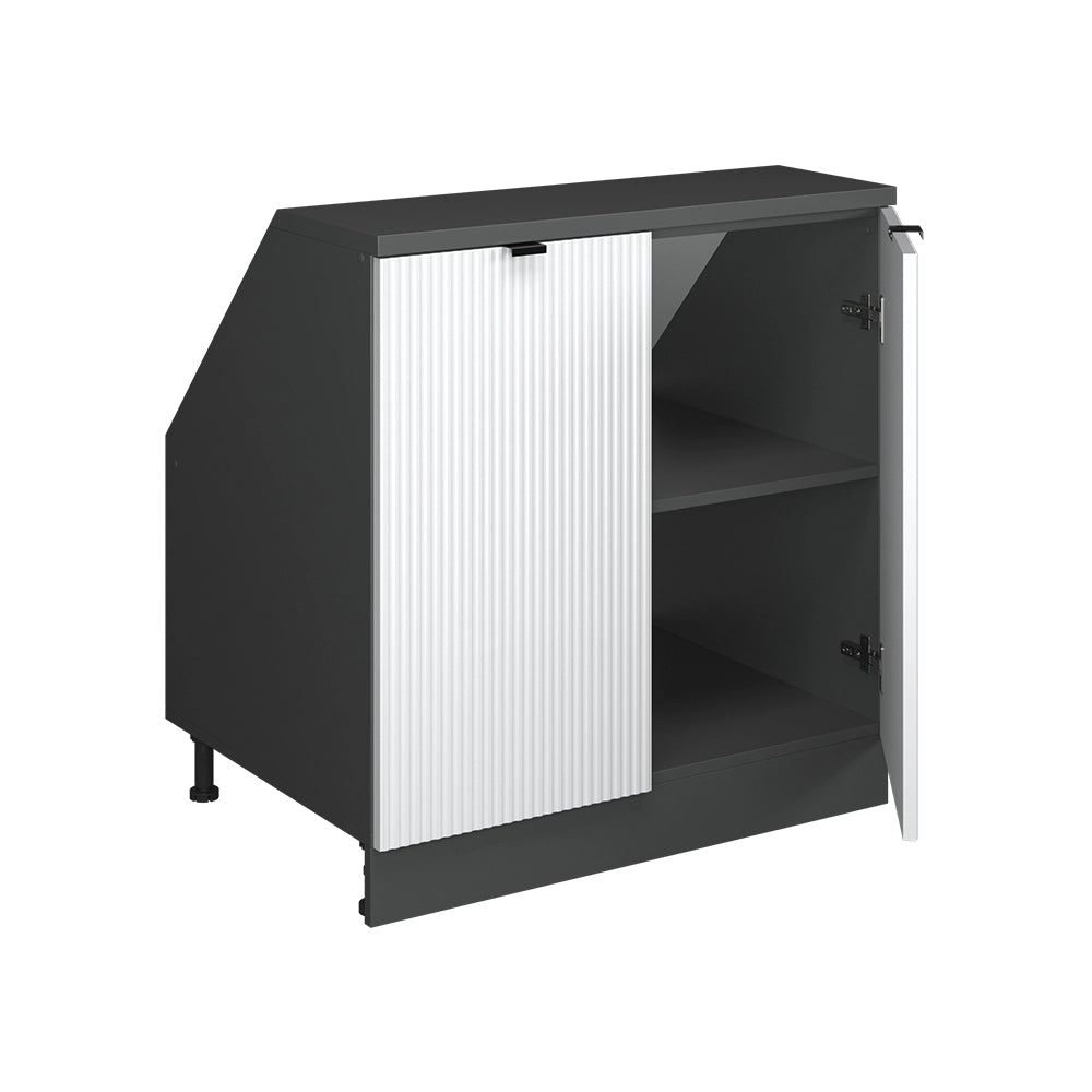 Mobile cucina sottotetto R-Line Ondulazione bianca/Antracite 80 cm con 2 porte, carcassa 60 cm profondità Vicco