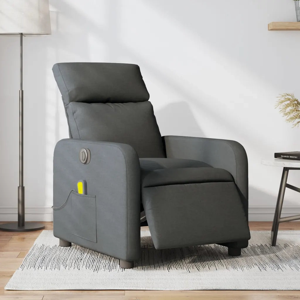 Divano Sedia-Poltrona Reclinabile Massaggio Elettrica Grigio Scuro Tessuto 506676