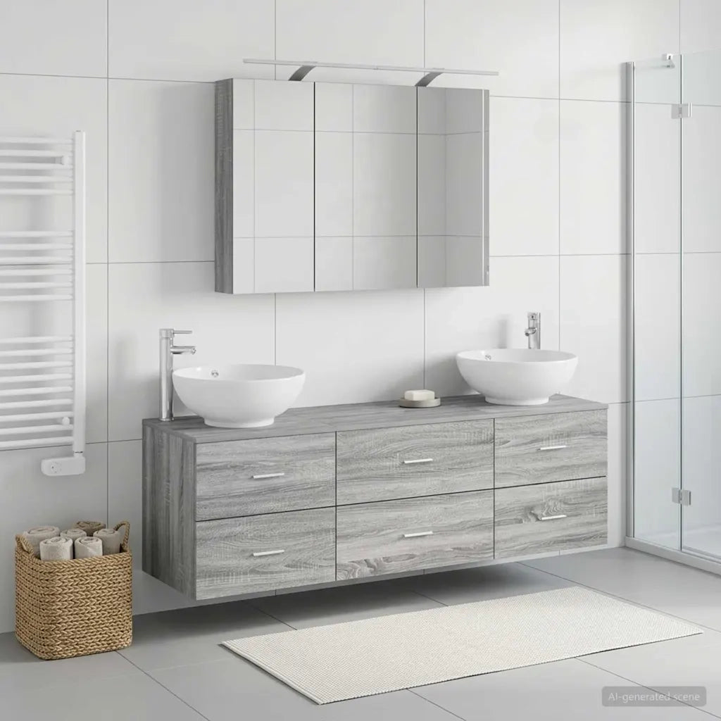 Set di mobili per il bagno 4 pcs Sonoma grigio 3406940