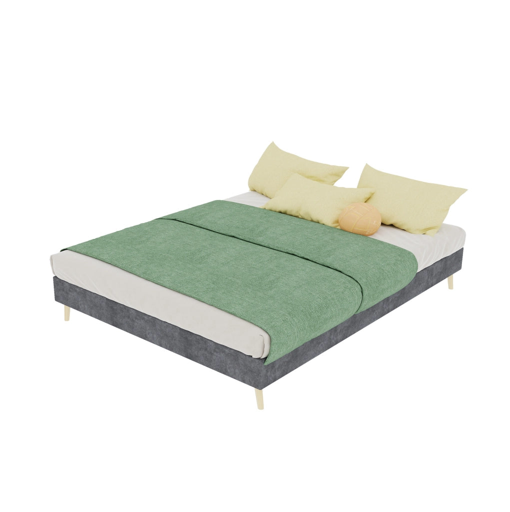 Struttura letto moderna in velluto, grigio, 140 x 200 cm
