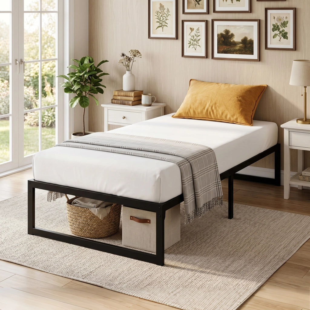 Letto Singolo Contenitore in Metallo ¨C Minimal ¨C Nero 90x200 cm