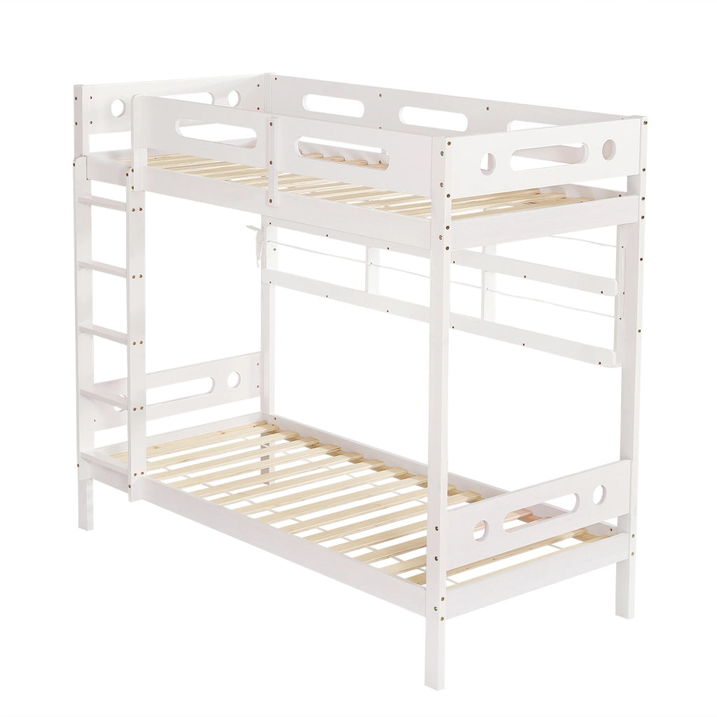 Letto a Castello Singolo 90x200 cm con Ripiani Aperti e Scala a 5 Gradini