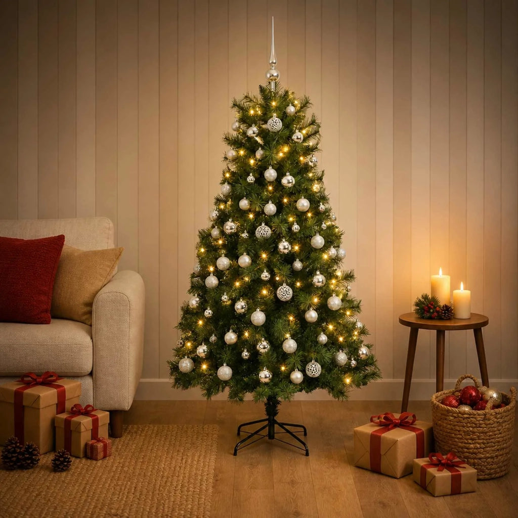 Albero di Natale artificiale con rami snodati e palline 150 cm 3466030