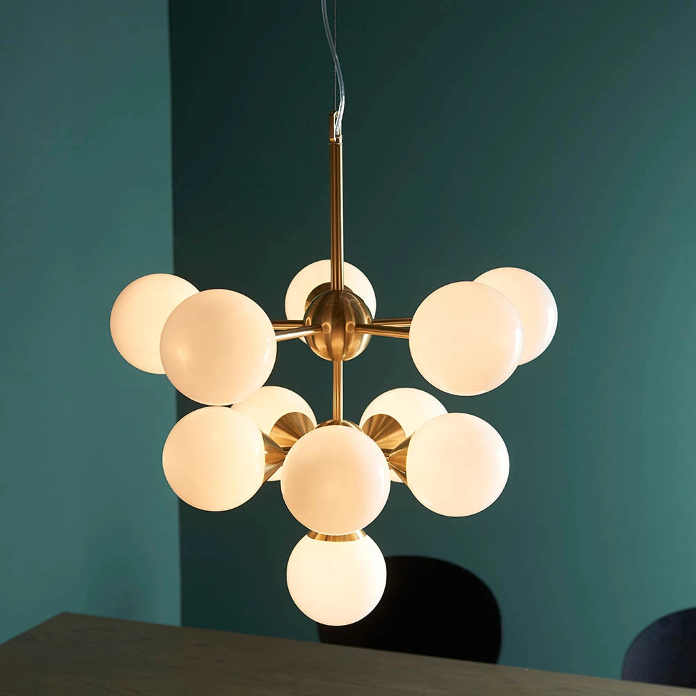 Lampadario Oscar Endon ottone 11 sfere vetro bianco G9