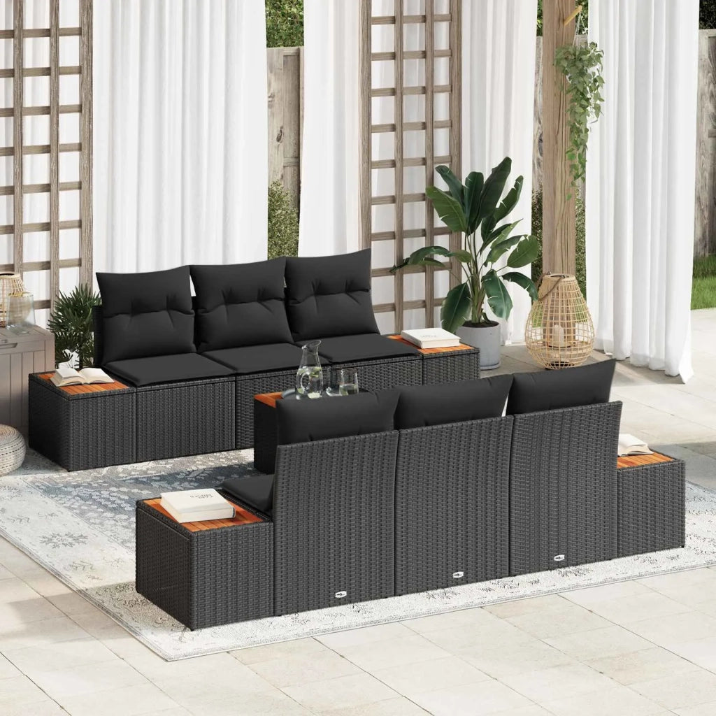Set Divano da Giardino con cuscino 7 pcs Nero Poly Rattan 3356698