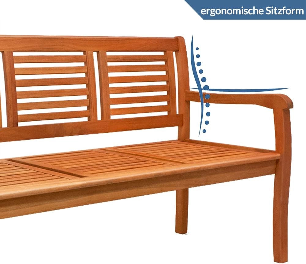 Panchina da giardino Bologna in Legno di Eucalipto Resistente 153x60x90cm Portata 480kg Panca da Esterno 3 Posti