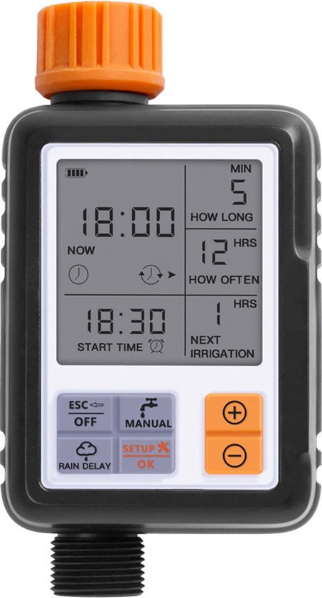 Controllatore di Irrigazione - Timer per Giardino - Schermo HD Grande - 16,5 x 5,5 x 8,5 cm - Nero