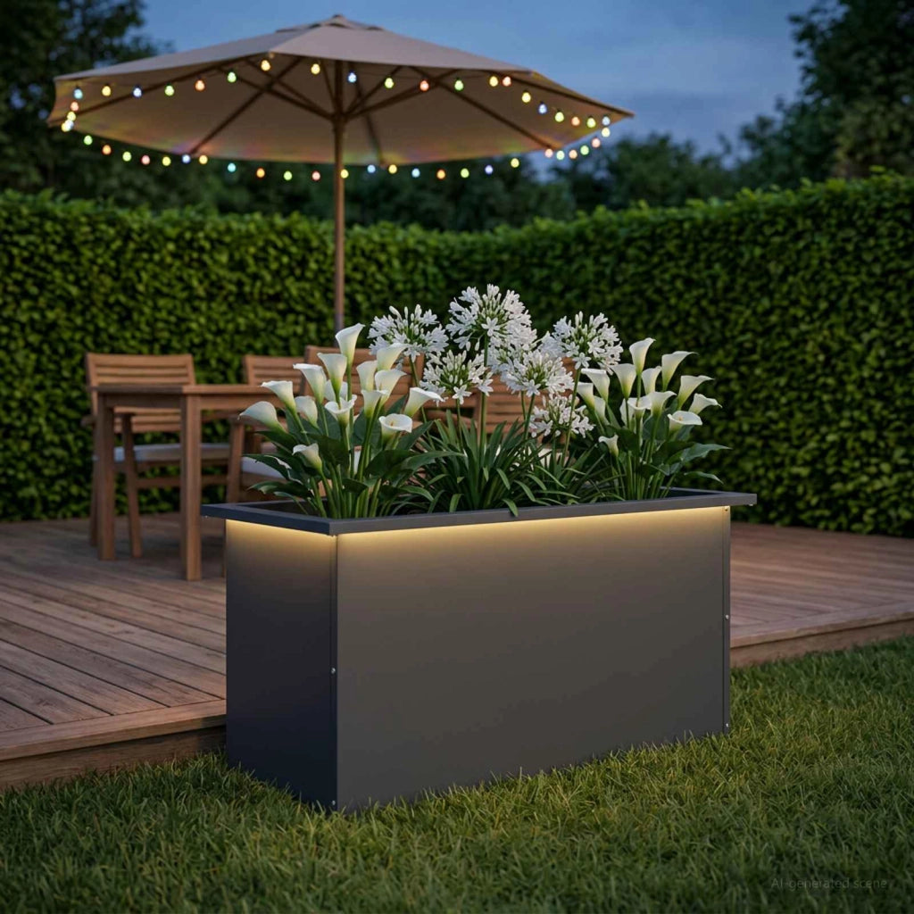 Fioriera da giardino con LED Antracite 40 x 80 x 40 cm Acciaio 8008158