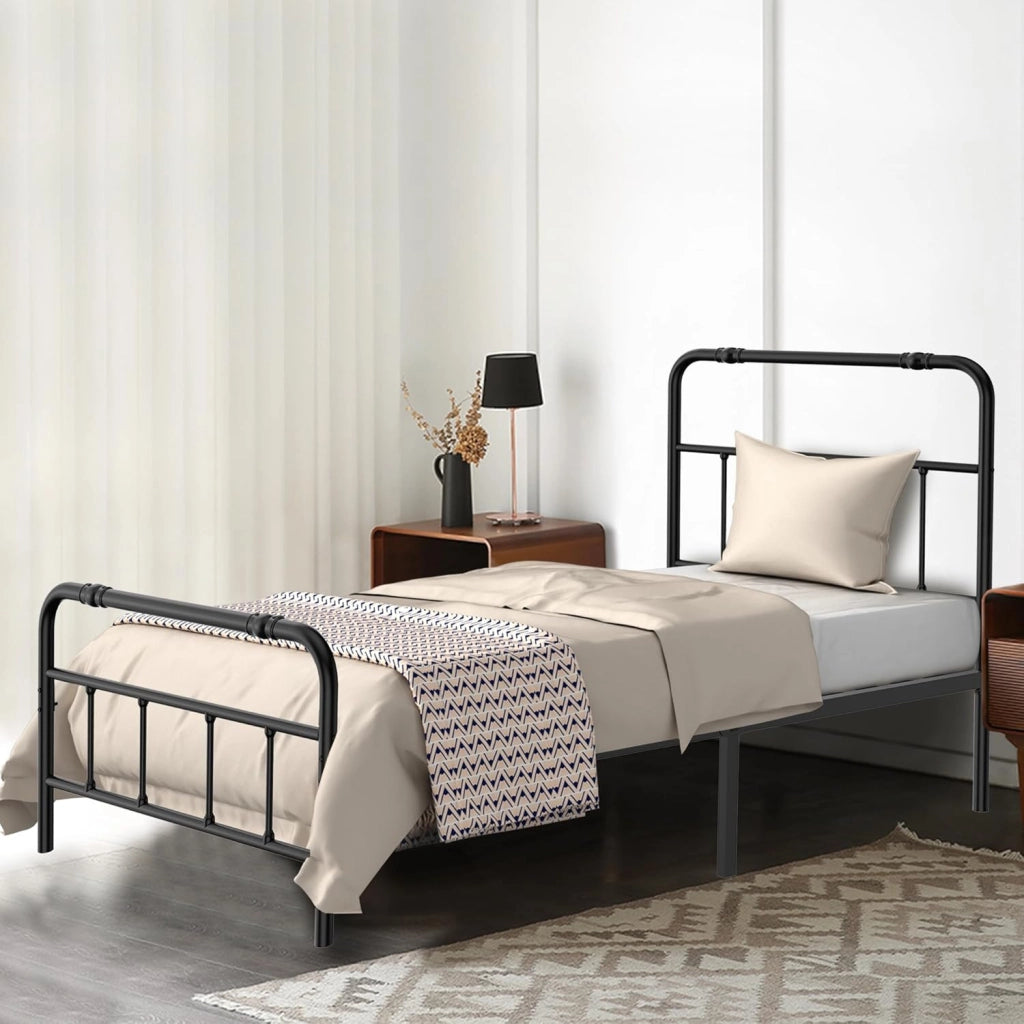 Letto con testiera alta, 90 x 200 cm, in metallo, con vano portaoggetti, in metallo, per letto degli ospiti, letto singolo