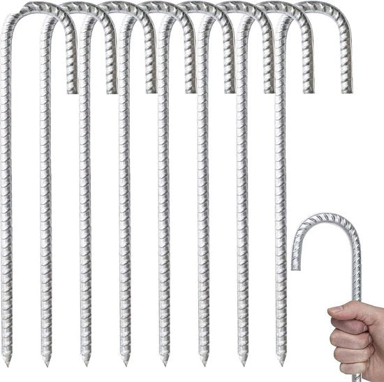 Stake da Terra in Acciaio Resistenziati con Gancio e Anca - Stakke per Tende e Trampolini con Ancore Extra Resistenti