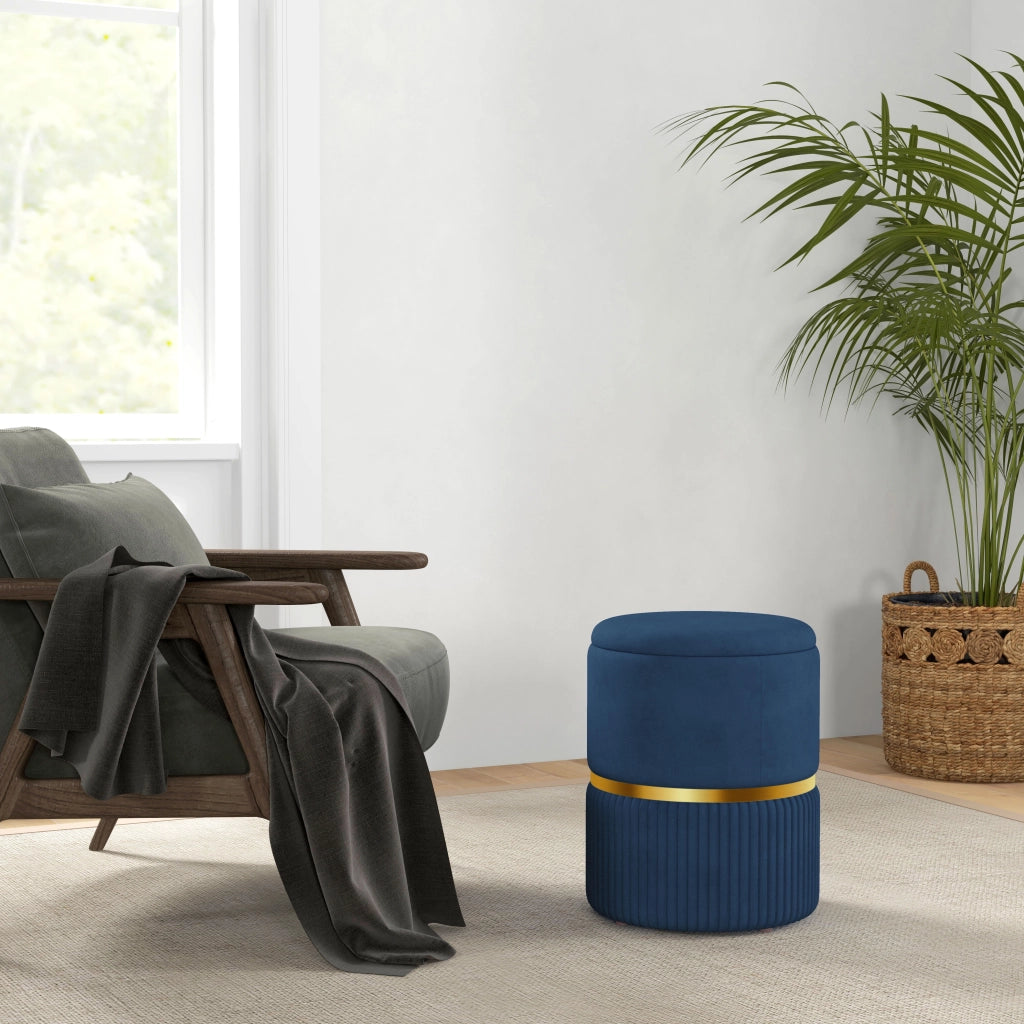 Pouf con contenitore in velluto rigato ¨C zephmum ¨C blu 36x36x44 cm