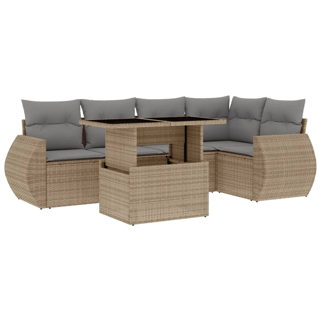 Set Divano da Giardino 6 pz con Cuscini Beige in Polyrattan