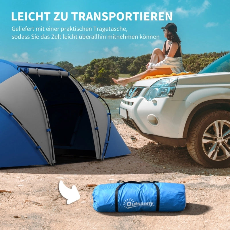 Tenda da campeggio per 4-6 persone; leggera; stabile e impermeabile Tenda familiare con telo d'ingresso; tenda con colonna d'acqua da 2000 mm; tenda a cupola a tunnel per campeggio; Viaggio in campeggio; Giardino trekking; blu