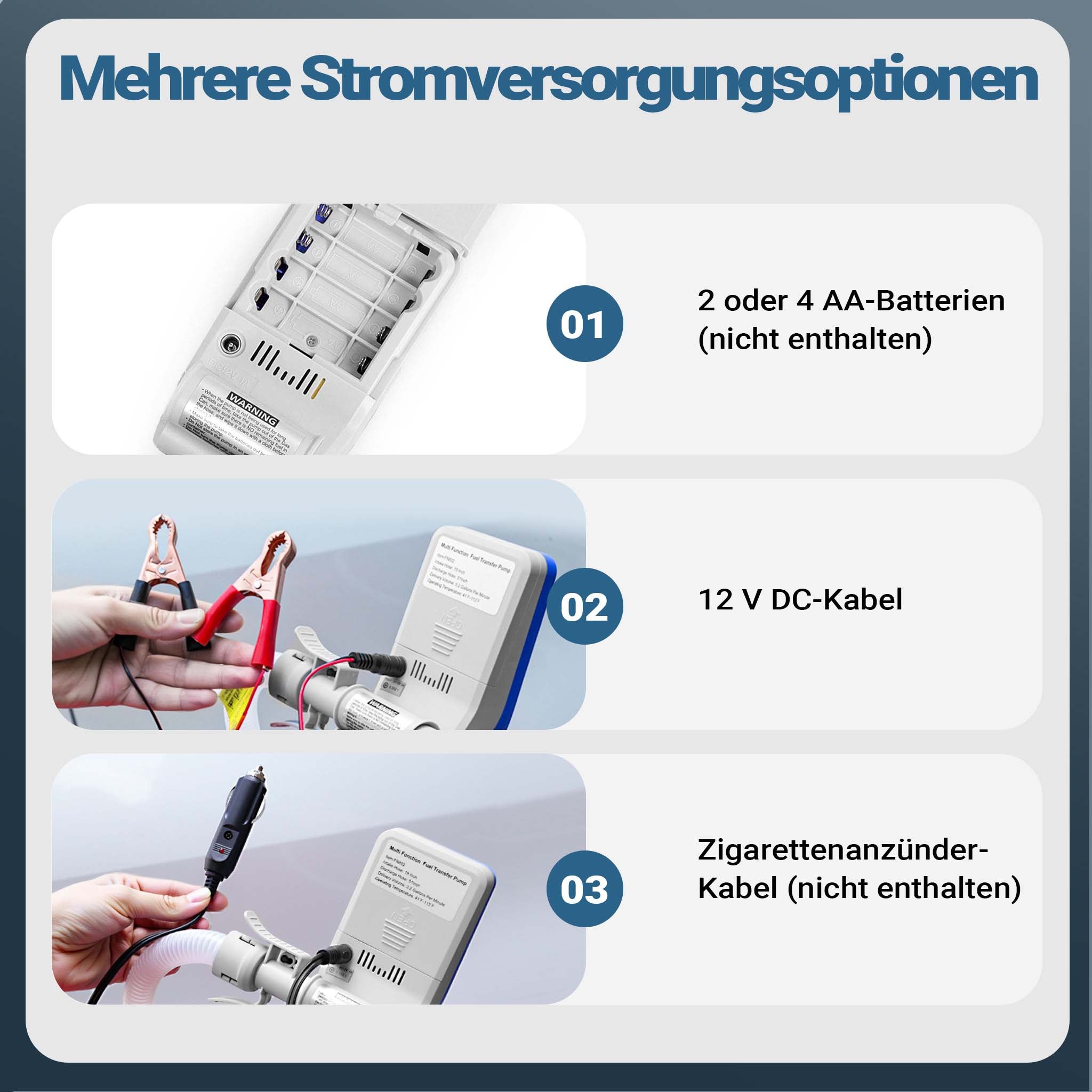 Pompa travaso benzina, olio, gasolio, liquidi, acqua, 12 l/min, pompa autoadescante funzionamento con cavo 12 V o a batteria, display LED