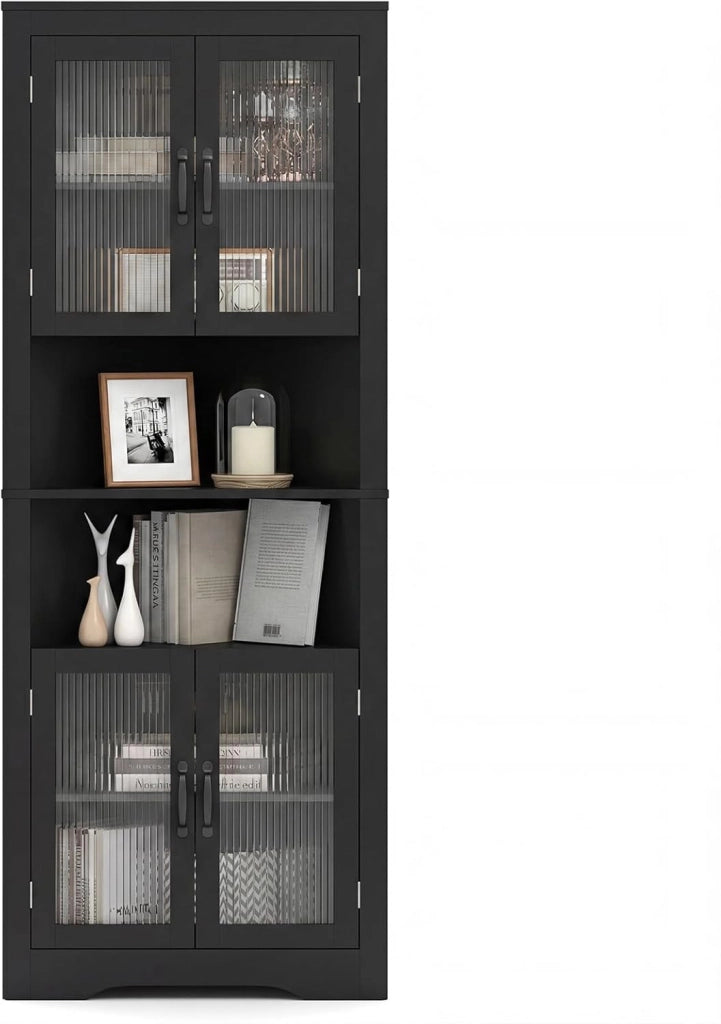 Armadio Angolare 66 x 35 x 171 cm, Mobile Bagno Triangolare Salvaspazio con 4 Ante in Vetro Temperato e Ripiani Regolabil, Mobile Angolare per Soggiorno, Cucina e Sala da Pranzo (Bianco)