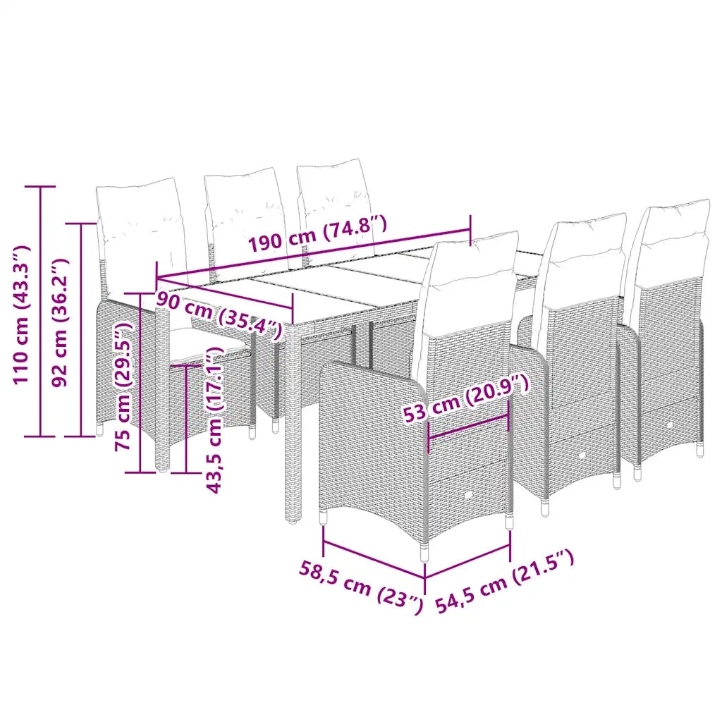 vidaXL Set da Bistrò da Giardino 7 pz con Cuscini Beige in Polyrattan