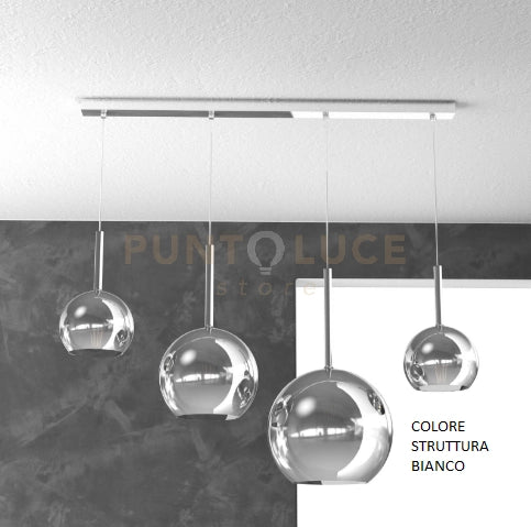 SOSP. BIANCO RETTANGOLARE 4 LUCI VETRI (1 GRANDE+1 MEDIO+2 PICCOLO) TUTTI CROMO 1155BI-S4 RMIX-CR