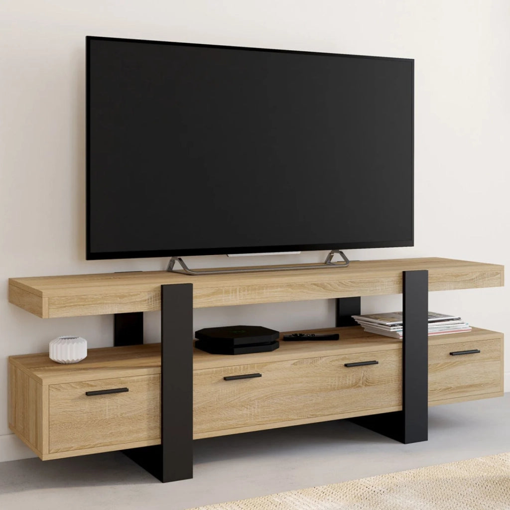 IDMarket - Porta TV PHOENIX 140 cm con cassetti in legno e nero