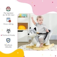 Cavallo a Dondolo a Forma di Cane Husky per Bambini da 18-36 Mesi, 60x33x50cm, Grigio