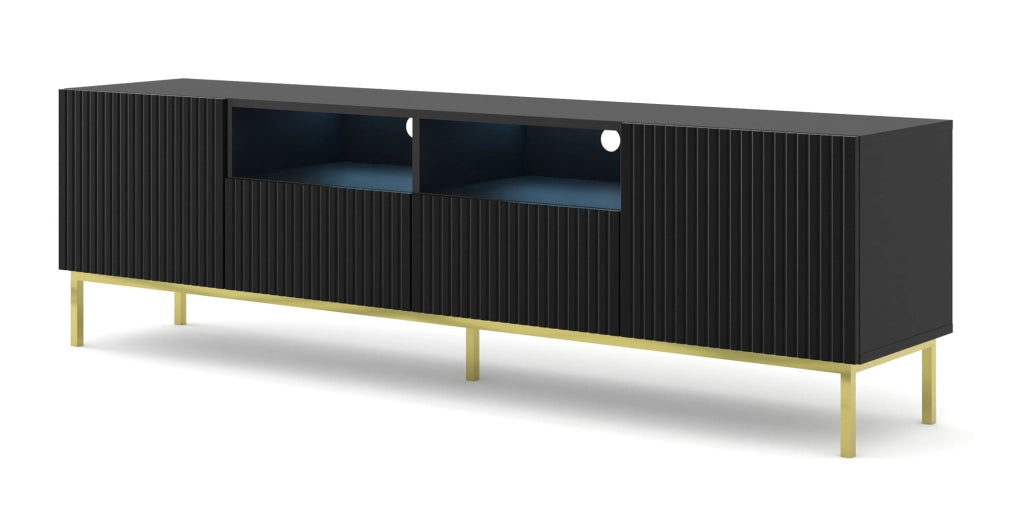 MOBILE RAVENNA BCK PORTA TV IN MDF RIVESTITO IN FOGLIO 2D2S 200 NERO OPACO STRUTTURA ORO