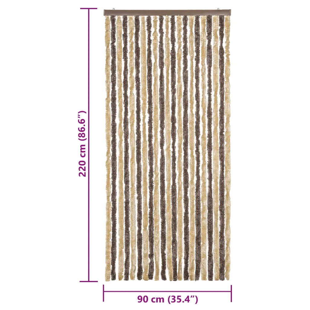 Tenda Antimosche Marrone Scuro e Beige 90x220 cm in Ciniglia CFW6090125