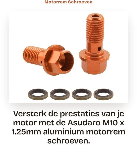 Set di viti in alluminio M10 x 1,25 mm - Confezione da 2 - Incluso 4 sigillanti - Lunghezza totale 32 mm - Peso 30 g - Viti per motocicletta