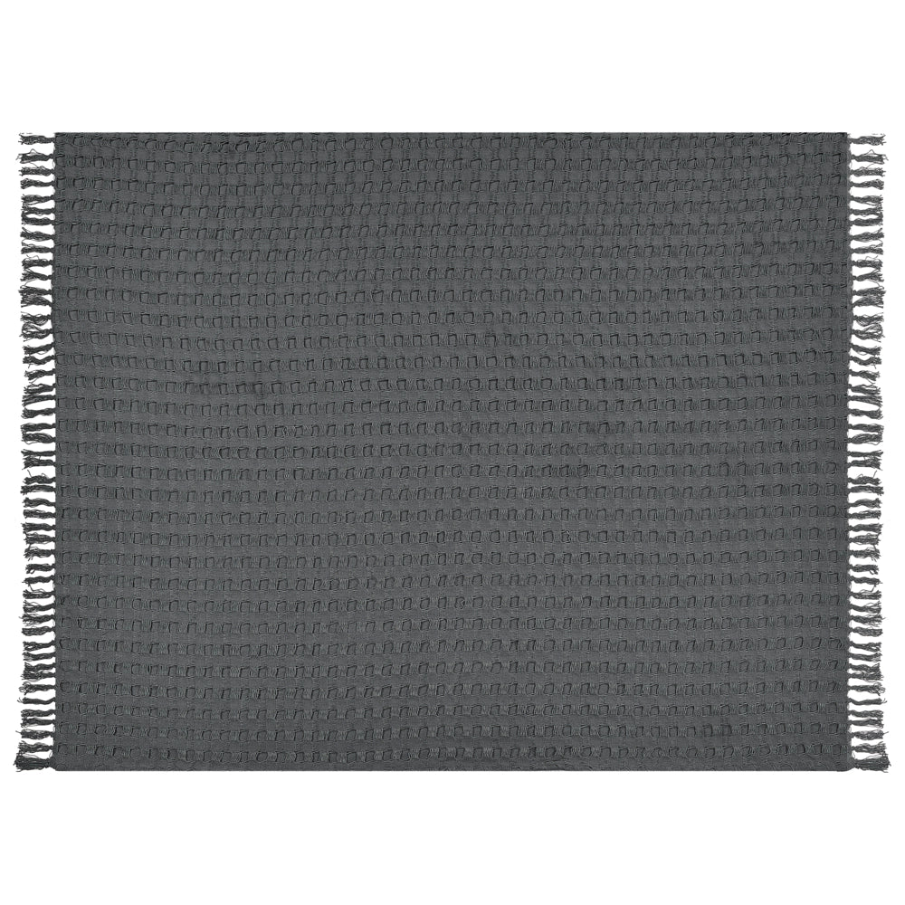 Copriletto in tessuto di cotone grigio scuro 150 x 200 cm con frange Coperta decorativa Biancheria da letto design classico Camera da letto