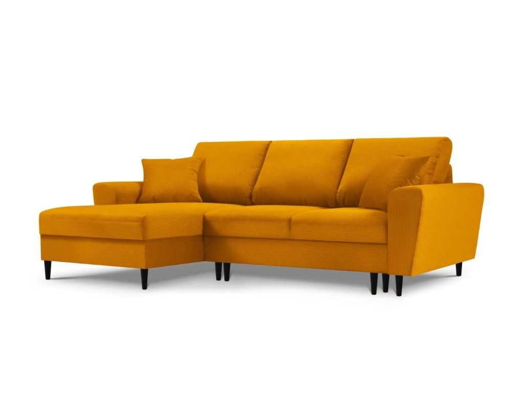 Cosmopolitan Design - Divano convertibile angolare sinistro con contenitore "Kyoto" 4 posti in velluto a coste giallo 