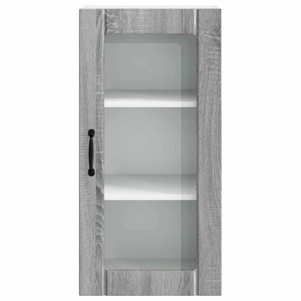 Pensile da cucina | Mobile in vetro da parete PORTO 2 pz Grigio Sonoma