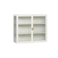 Credenza Moderna Ripostiglio a Due Ante con Vetrata e Ripiani a Tre Livelli per Ingresso, Soggiorno, Bagno, Sala da Pranzo, Bianco