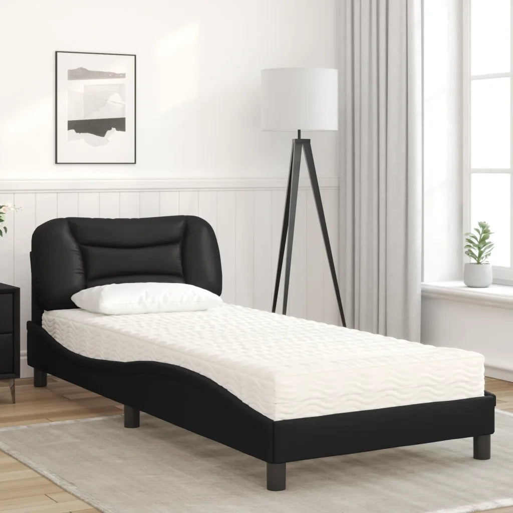Letto con Materasso-Struttura Letto con Materasso Hvar Nero 90x190 cm in Similpelle