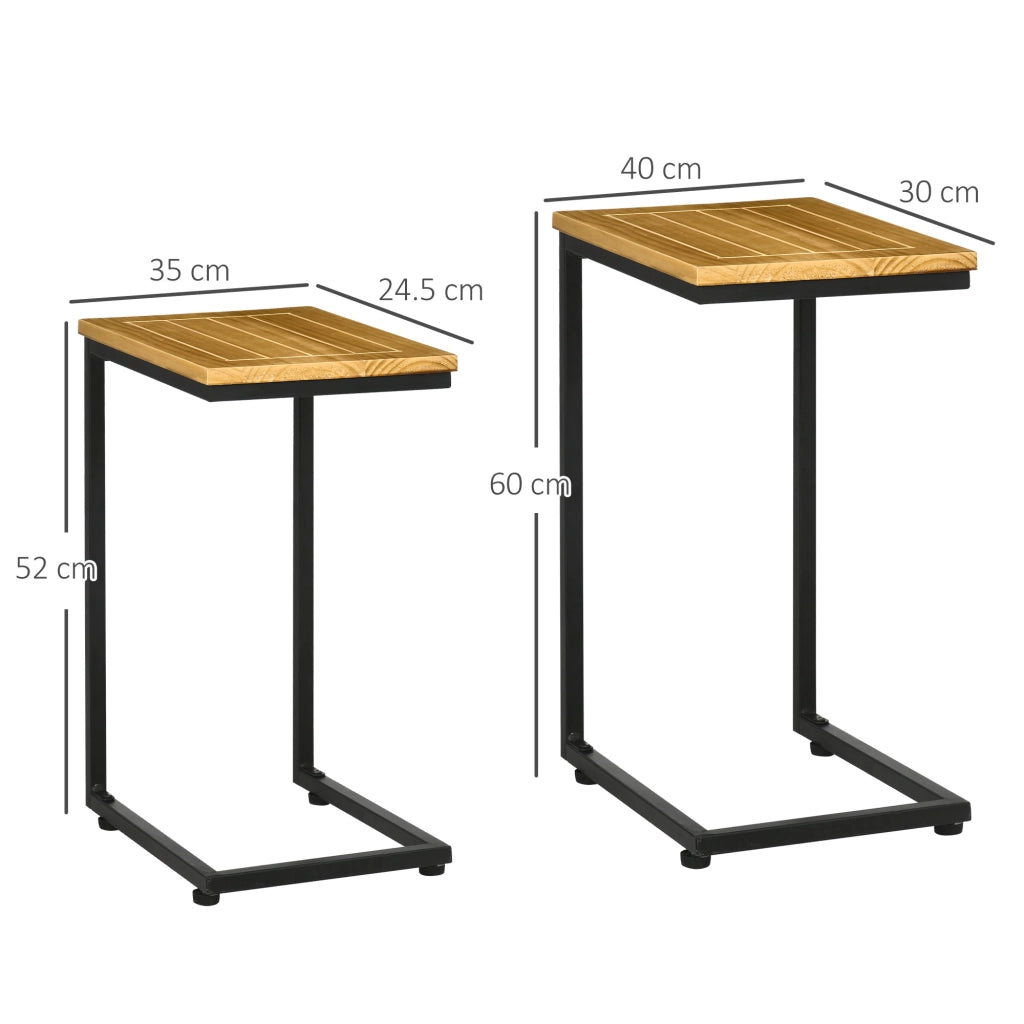 Easycomfort Set 2 Tavolini da Giardino a C in Metallo e Legno di Pino con Design Impilabile, 40x30x60 cm