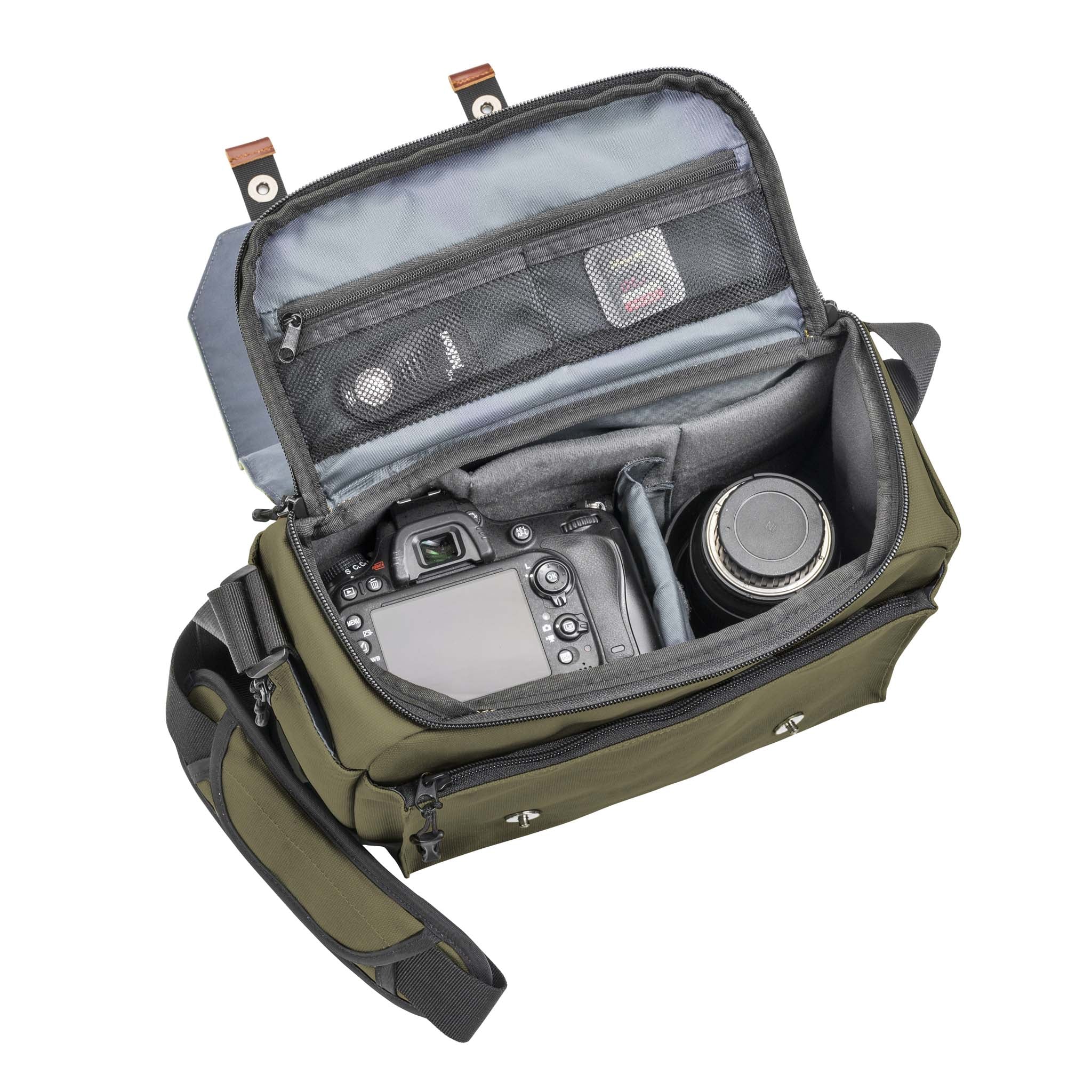 Mantona borsa fotografica Milano grande verde oliva