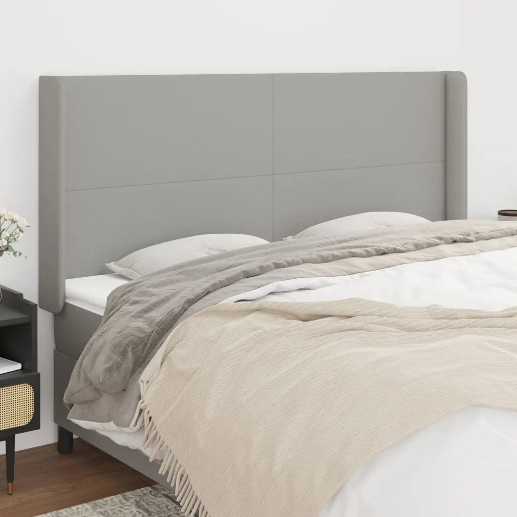 Testiera ad Orecchio-Testata con Orecchie Grigio Chiaro 203x16x118/128 cm in Tessuto 435976