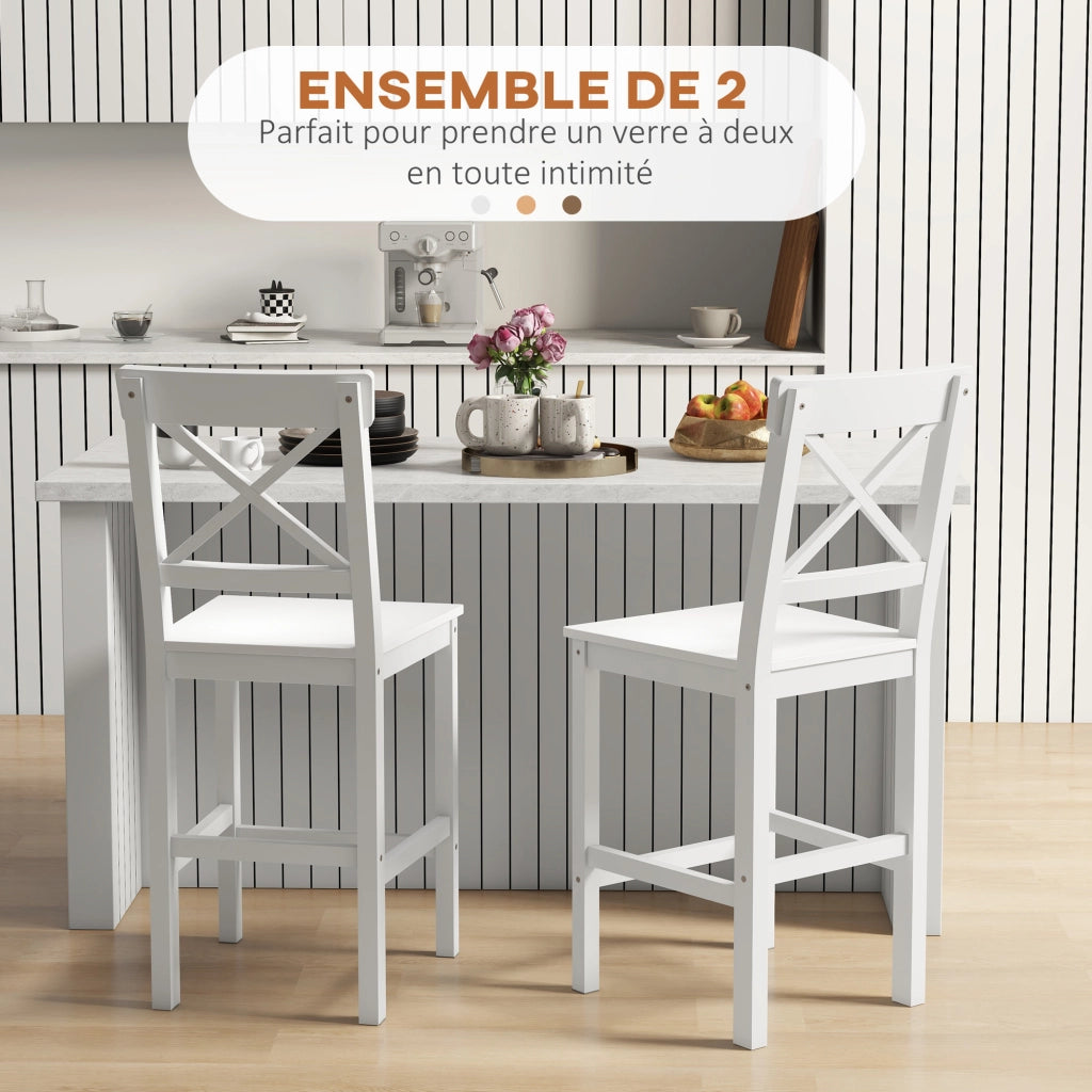 Sgabelli da bar in legno con poggiapiedi ¨C zephmum ¨C bianco 60 cm