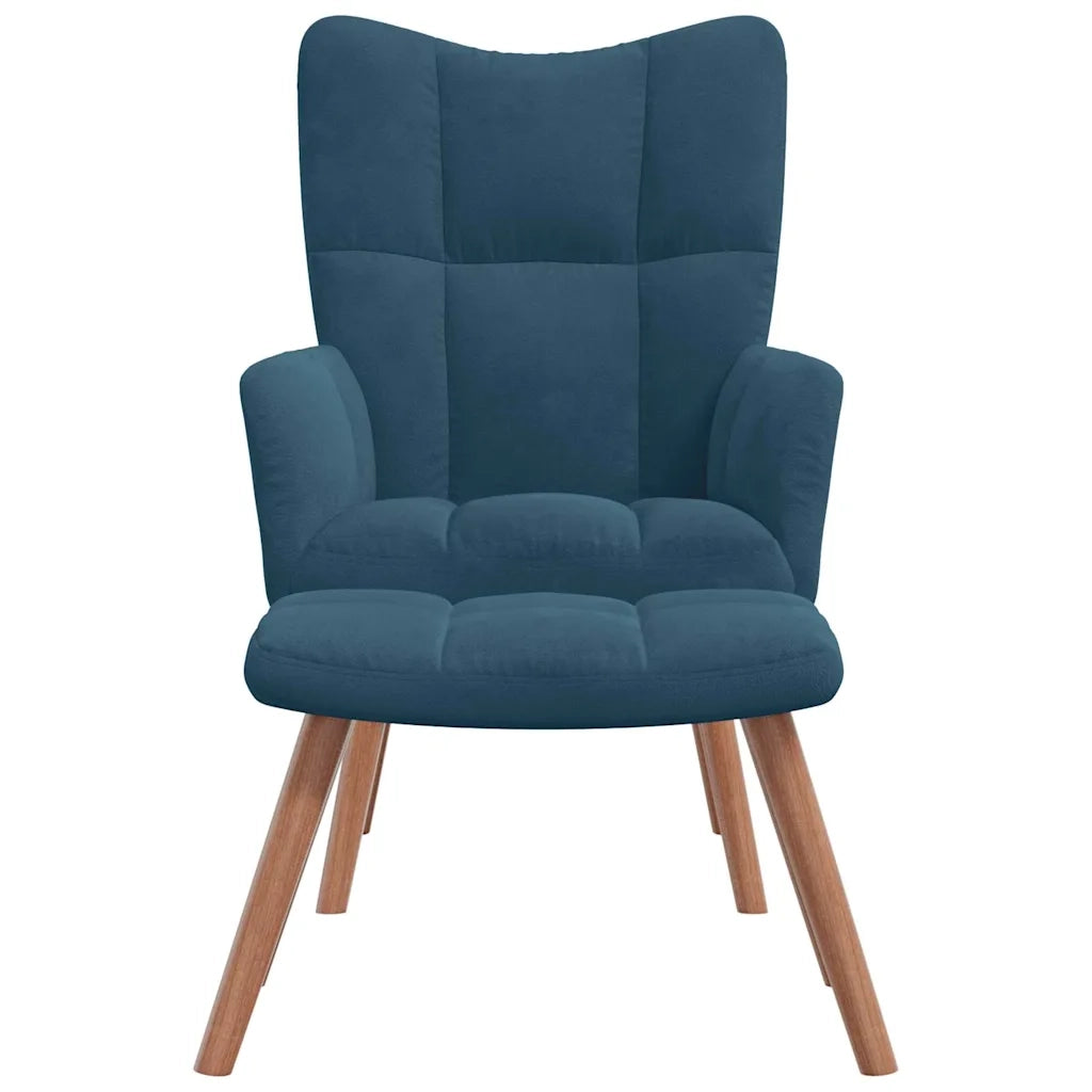Divano Sedia-Poltrona Relax con Poggiapiedi Blu in Velluto 926550