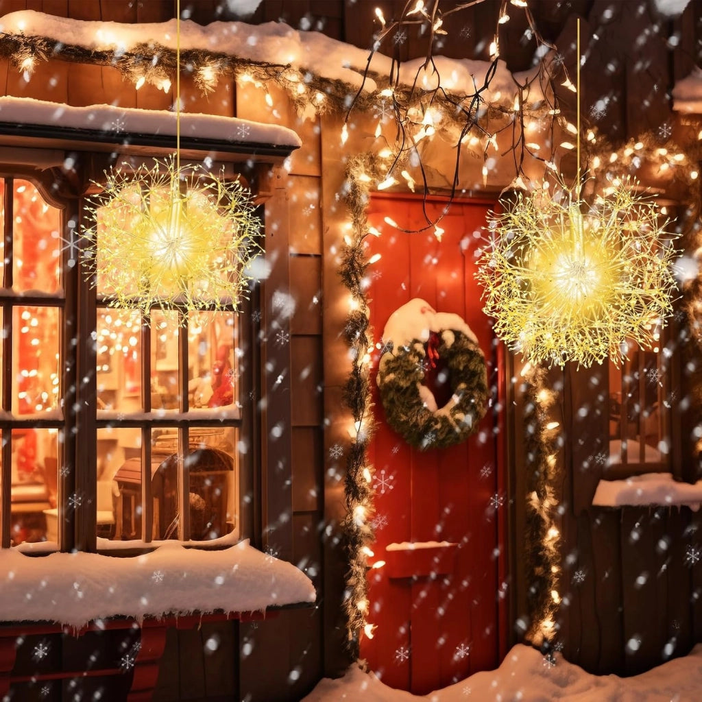 Decorazioni Natalizie, Set di 2 Luci Natalizie, con 1488 Luci LED Bianche Calde, Fuochi d'Artificio Sospesi, Materiale Impermeabile, Addobbi Natalizi per Esterno Interno per Casa, Giardino