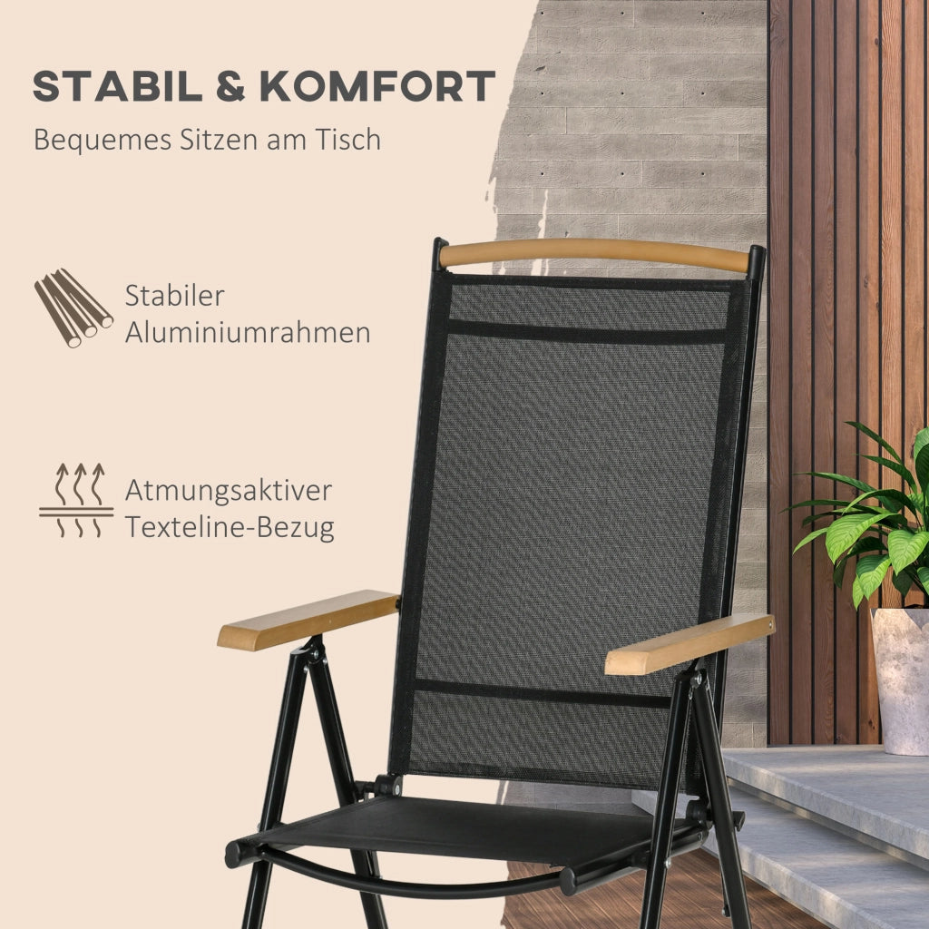 SET DA GIARDINO PIEGHEVOLE 6 POSTI 140x90 cm Alluminio Nero