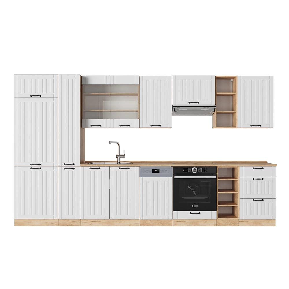 Cucina componibile Fame-Line Bianco rustico/Rovere dorato 355 cm, PL Rovere Vicco