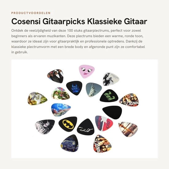 Plettro per Chitarra Classico - Assortimento di Stile - Utilizzo Professionale - 100 pezzi - Adatto per Chitarre Acustiche e Elettriche