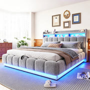 Letto imbottito 180x200 cm con LED, USB e vano idraulico
