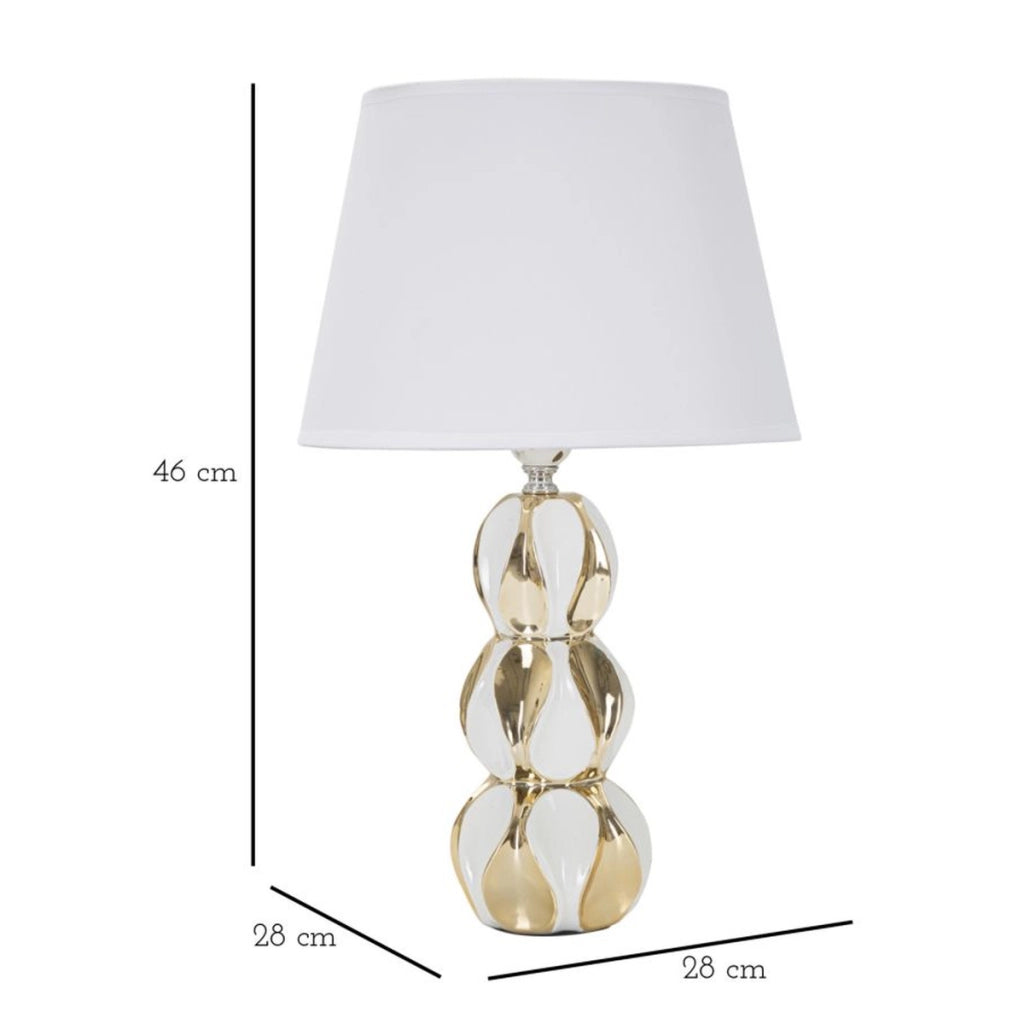 Lampada da tavolo Glam Balls in ceramica bianca e oro con base a sfere