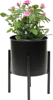 Cesta di Fiori Moderna con Vaso di Metallo - Nero, 32 cm - Supporto per Piante