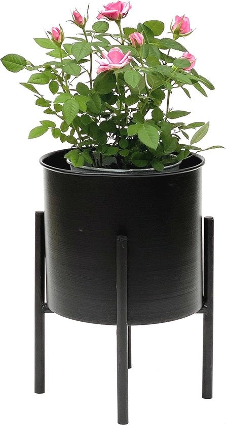 Cesta di Fiori Moderna con Vaso di Metallo - Nero, 32 cm - Supporto per Piante
