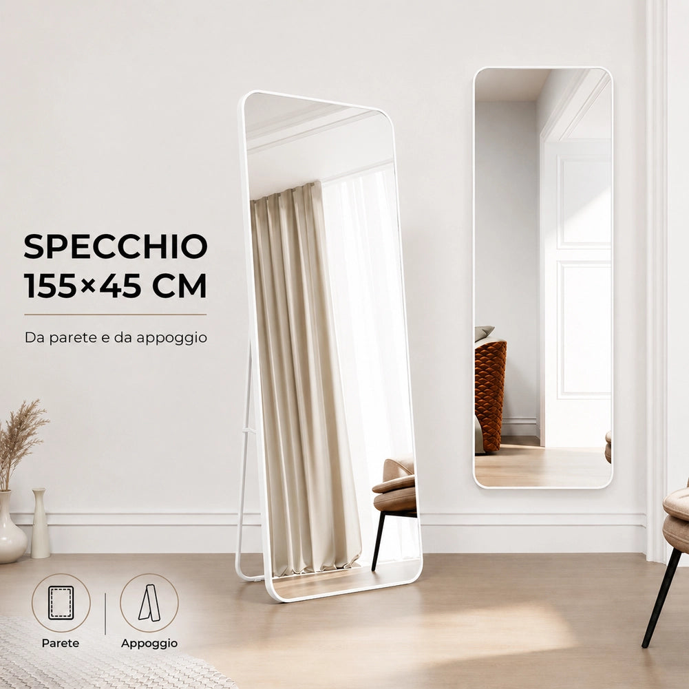 Specchio da Terra e da Muro Rettangolare Bianco Decorazione Interni 155x45 cm