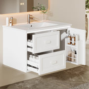 Mobiletto Bagno Sospeso con Lavabo Integrato e LED ¨C MINIMAL ¨C Bianco, 2 Cassetti, 76x46x51 cm