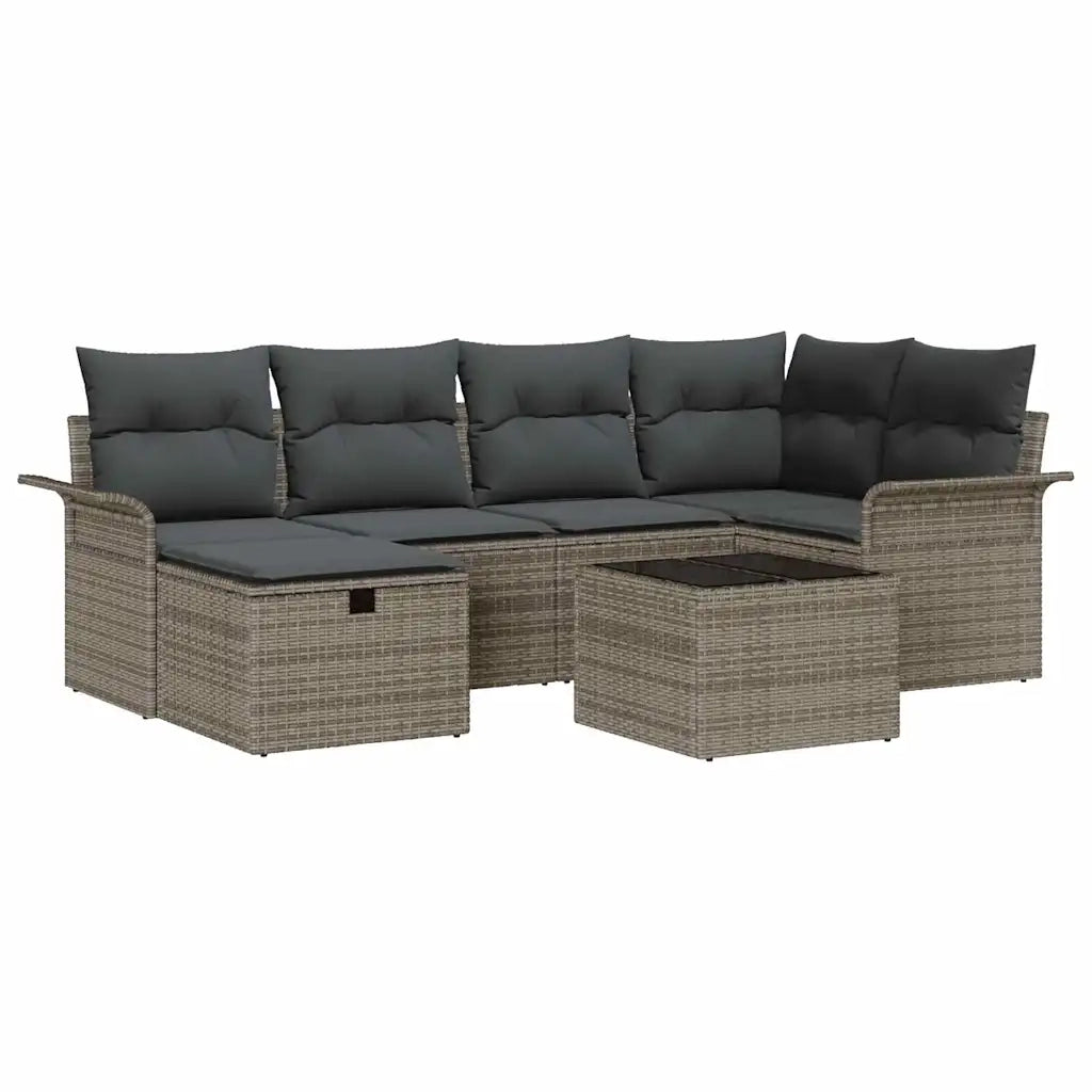 Set Divano da Giardino con cuscino 7 pcs Poly Rattan