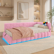 LETTO 90x200 cm Rosa in Vliesimitat e MDF con luce LED, USB e Type-C
